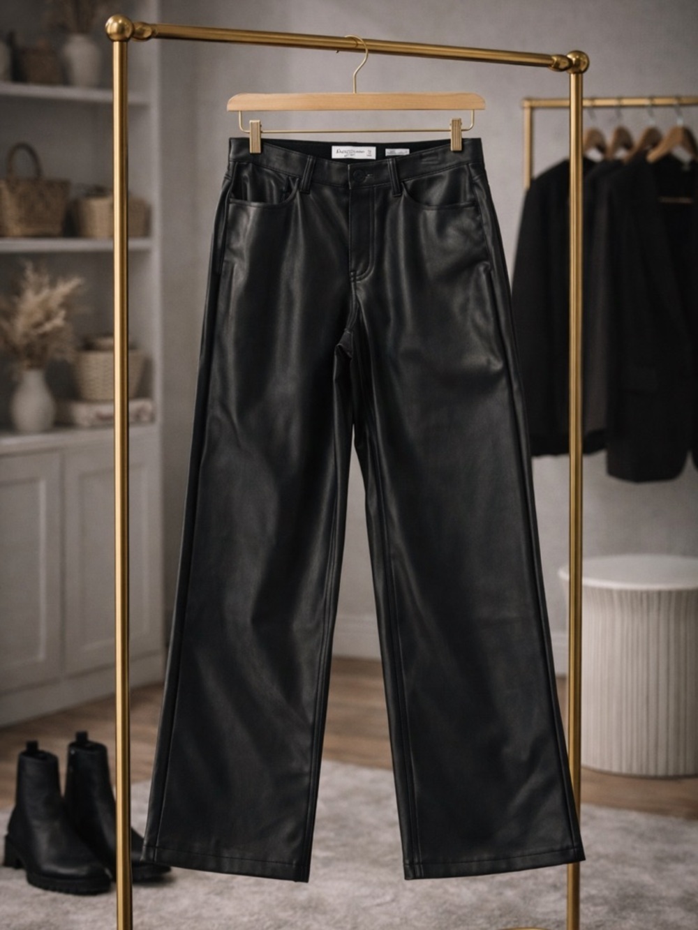 Abercrombie Vegan Leather Baggy Pants Low Rise Curve Love Black 27 90s